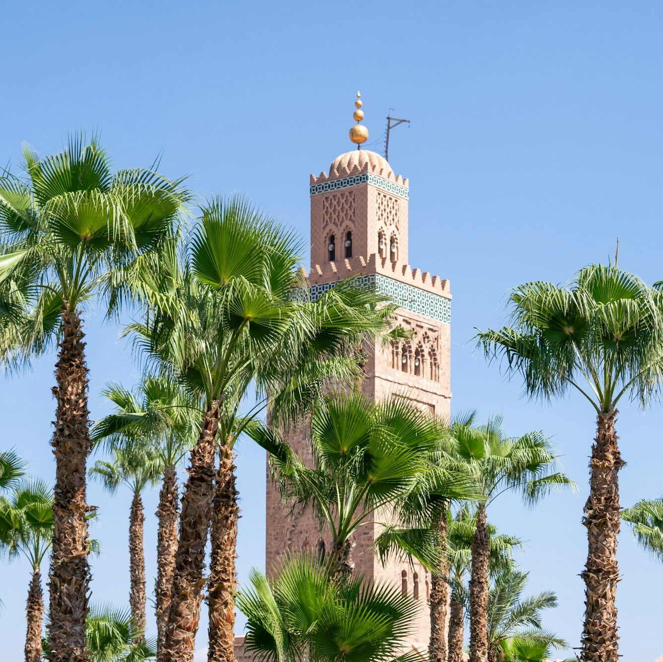 Koutoubia Mosque, Marrakech, Morocco during a bright sunny day